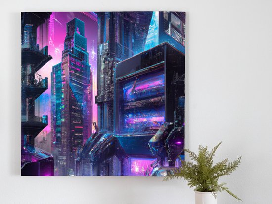 Exploring the Bizarre Architecture of a Cyber City Highest Towers kunst - 30x30 centimeter op Canvas | Foto op Canvas - wanddecoratie