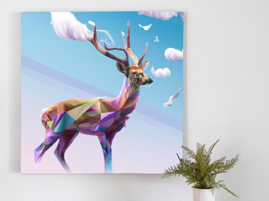 Geo Deer kunst - 30x30 centimeter op Canvas | Foto op Canvas - wanddecoratie