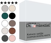 Droomtextiel Katoen - Satijnen Topper Hoeslaken Wit - Lits-Jumeaux - 180x200 cm - Hoogwaardige Kwaliteit - Super Zacht