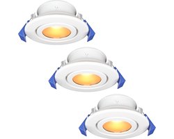 Set van 3 Lima LED inbouwspots - 4 Watt 345 lumen - 2700K Warm wit - GU10 - Dimbaar - Rond - Kantelbaar - IP65 Waterdicht - Wit - Voor binnen, buiten en badkamer