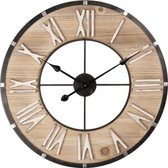 HAES DECO - Grande Horloge Murale 60 cm Marron et Zwart - Cadran Chiffres Romains - Horloge Ronde Bois Métal Klok Murale Horloge Suspendue Horloge de Cuisine