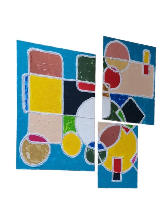 J Design Schilderij abstract multicolor L89,5 x B1 x H 90cm ,Set van 3 , handgeschilderd schilderij met signatuur