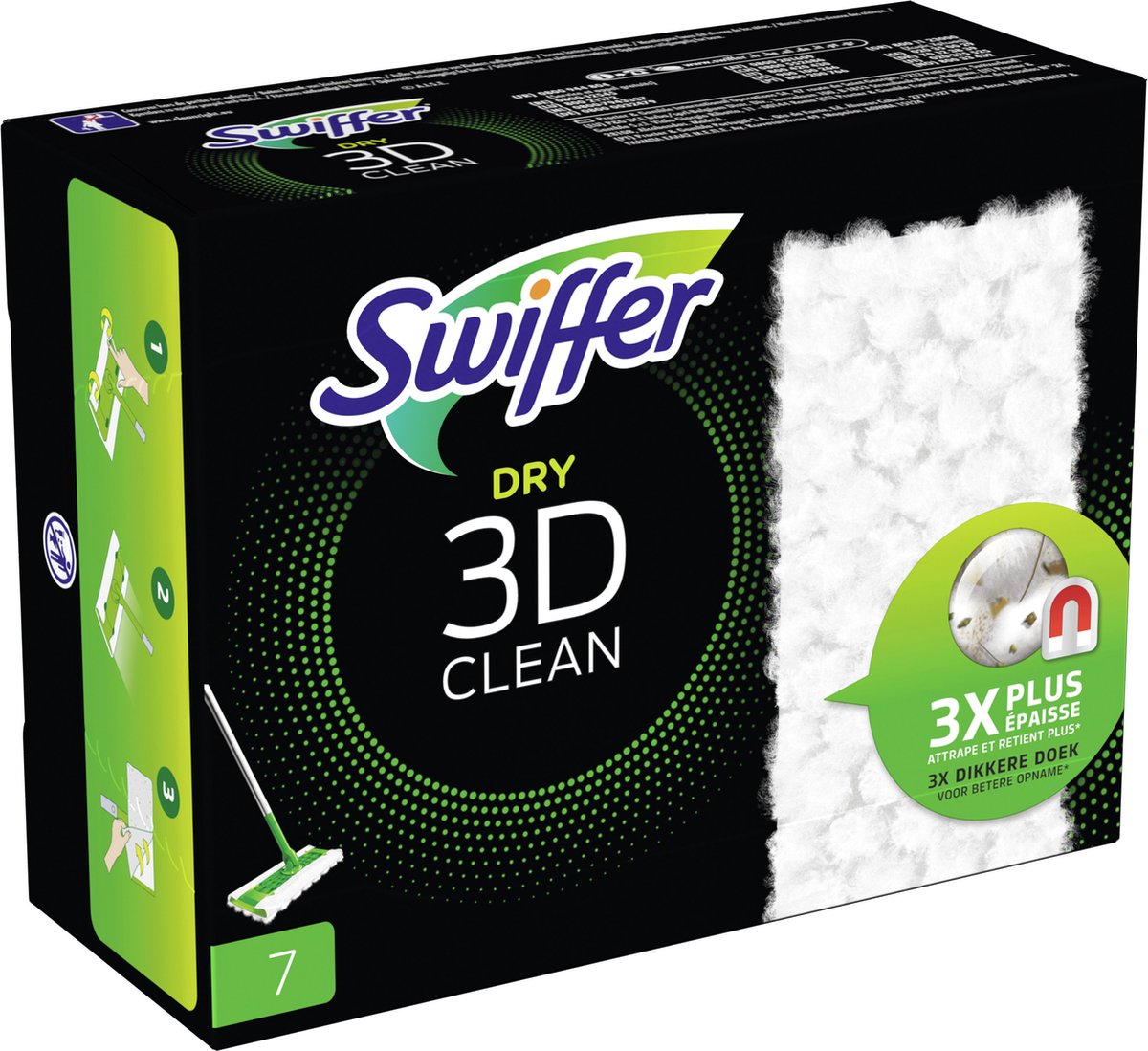 Swiffer Dry 3D Clean recharge chiffon de sol 7 pièces