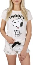 Snoopy Peanuts - Ecru zomer damespyjama met korte mouwen, katoen, ruches / L