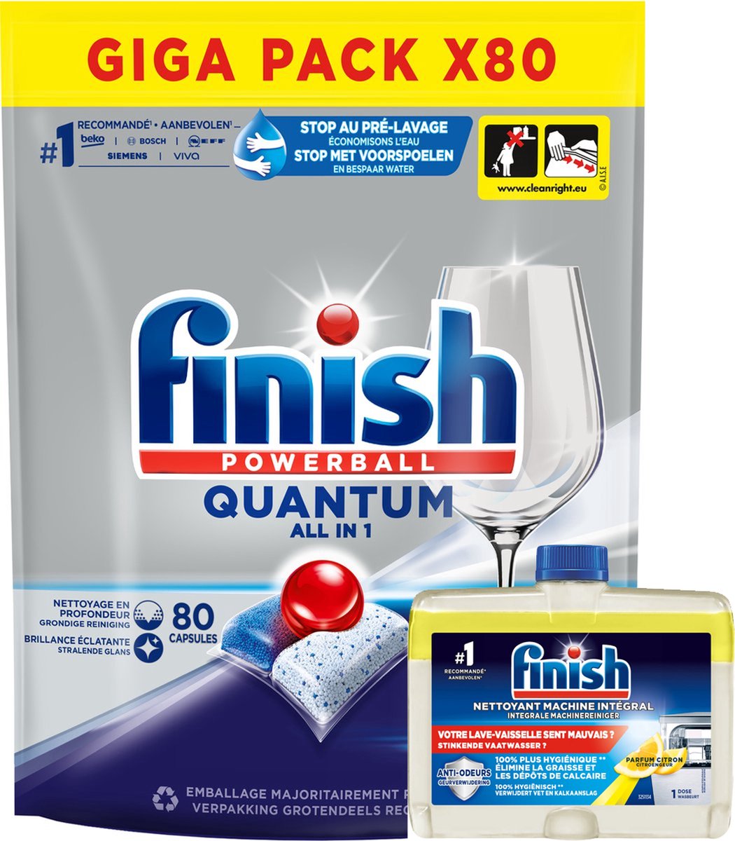 Goedkoopste Finish Quantum Regular 80 tabs & Finish Hygiene Machinereiniger Lemon