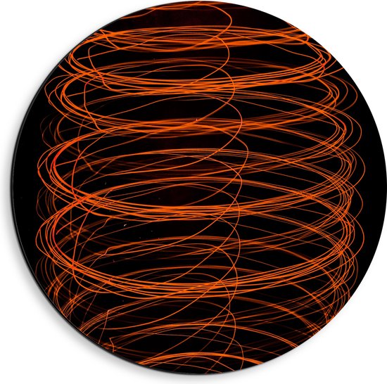 Dibond Muurcirkel - Cirkelvormige Oranje Strepen - 40x40 cm Foto op Aluminium Muurcirkel (met ophangsysteem)