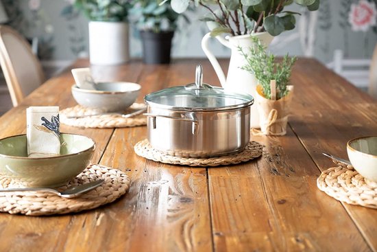 Winter Shore Onderzetters voor de Tafel [5 Pak] - Geweven Katoenen Hot Pot Houder & Hot Pads voor Pannen - Beschermt Tafel & Werkblad Tegen Hitte, Schade, Vocht - Bevat Opslag Mand