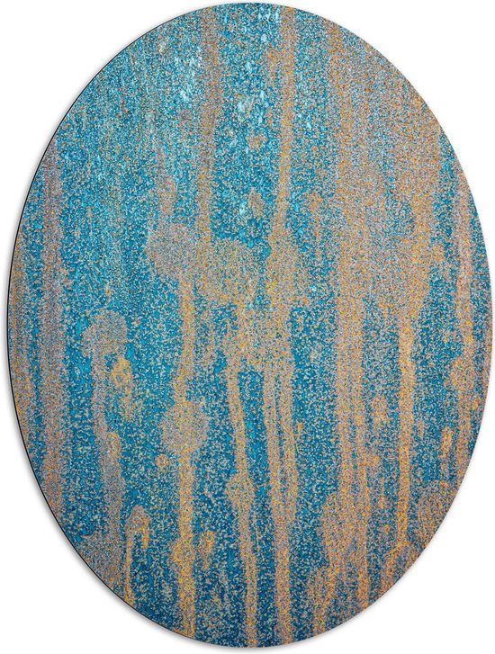 Dibond Ovaal - Blauwe Abstracte Verfstrepen op Bruine Wand - 81x108 cm Foto op Ovaal (Met Ophangsysteem)