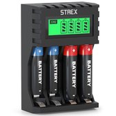 Strex Batterij Oplader - AA/AAA Batterijen - USB Oplaadbaar - LCD Display - Universele Batterijlader Voor Oplaadbare Batterijen