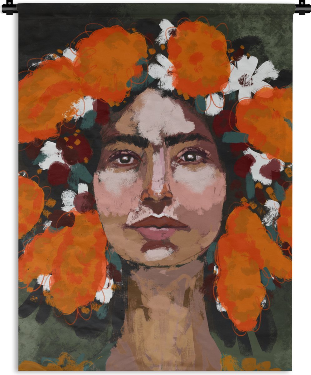 Wandkleed - Wanddoek - Abstract - Vrouw - Portret - Verf - 90x120 cm - Wandtapijt