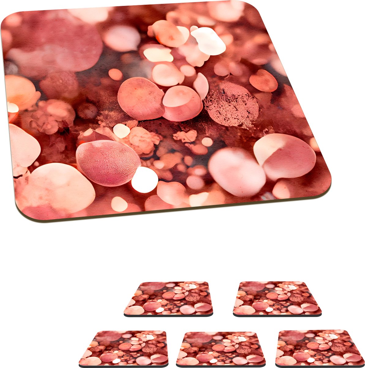 Onderzetters voor glazen - Abstract - Glitter - Roze - Luxe - 10x10 cm - Glasonderzetters - 6 stuks