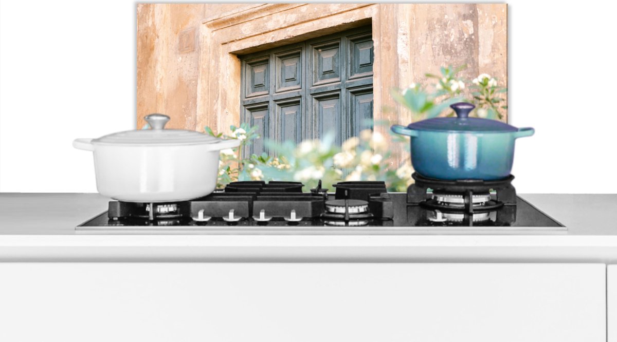 KitchenYeah Spatscherm keuken 70x30 cm Kookplaat achterwand Architectuur Deur Bloemen Groen Vintage Muurbeschermer Spatwand fornuis Hoogwaardig aluminium