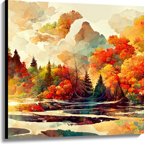 Canvas - Schilderij van een Landschap tijdens de Herfst - 100x100 cm Foto op Canvas Schilderij (Wanddecoratie op Canvas)