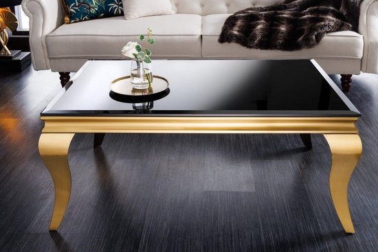 Elegante salontafel MODERN BAROK 100cm zwart opaalglas gouden poten - 42315