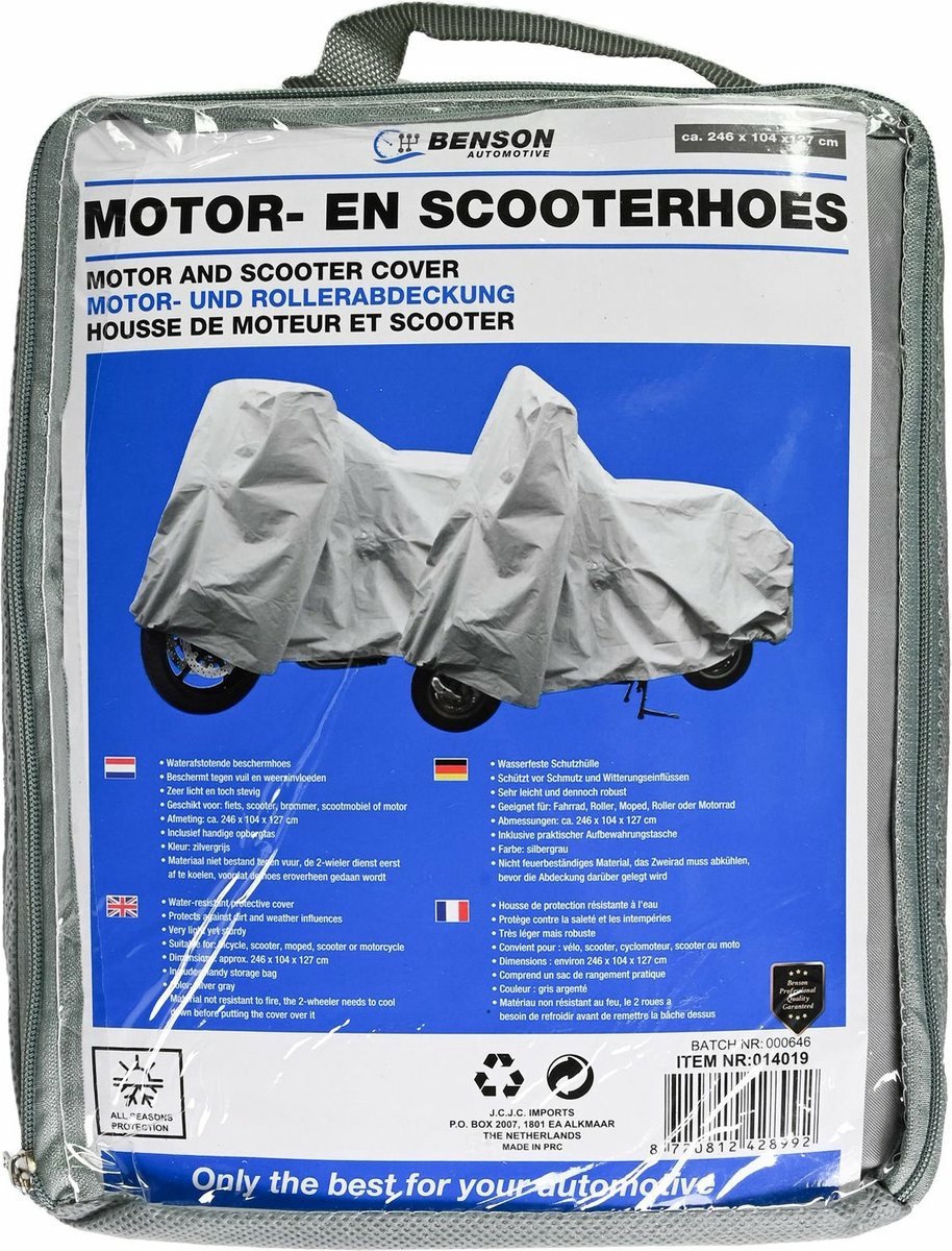 Benson Stevige motor- en scooterhoes - waterafstotend - 246 x 104 x 127 cm - zilvergrijs - inclusief opbergtas – foto 2