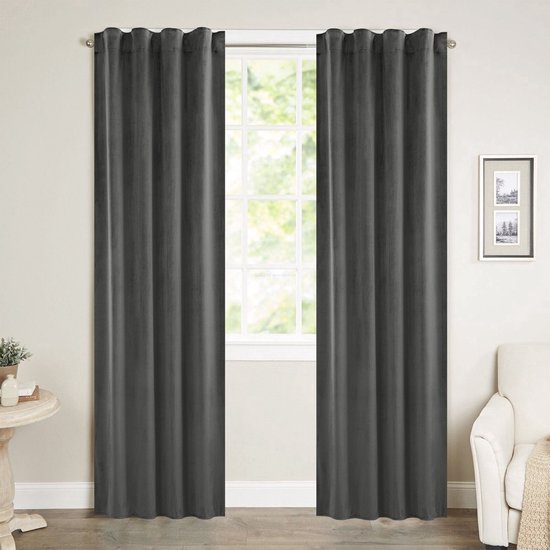WOLTU 2 X Gordijnen Verduisterend en thermisch 300g/m² in fluwelen,zwaar en ondoorzichtig gordijn 140x225cm,Grijs VH6066gr-2