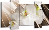 GroepArt - Schilderij - Orchidee - Wit, Bruin - 120x65 5Luik - Foto Op Canvas - GroepArt 6000+ Schilderijen 0p Canvas Art Collectie - Wanddecoratie