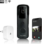 Sonnette vidéo KLARC® - Zwart - Sans fil et rechargeable - Étanche - Carte SD 32 Go gratuite - 1080p et application Wi-Fi - Carillon avec sonneries incluses - Fonctionne comme Ring de porte