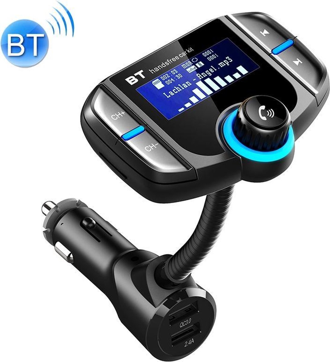 Transmetteur FM Bluetooth Voiture, Adaptateur Allume Cigare, 2 USB Port  5V/2.4A, Jack Lecteur pour Radio MP3, Appel Main Libre, Emetteur Recepteur