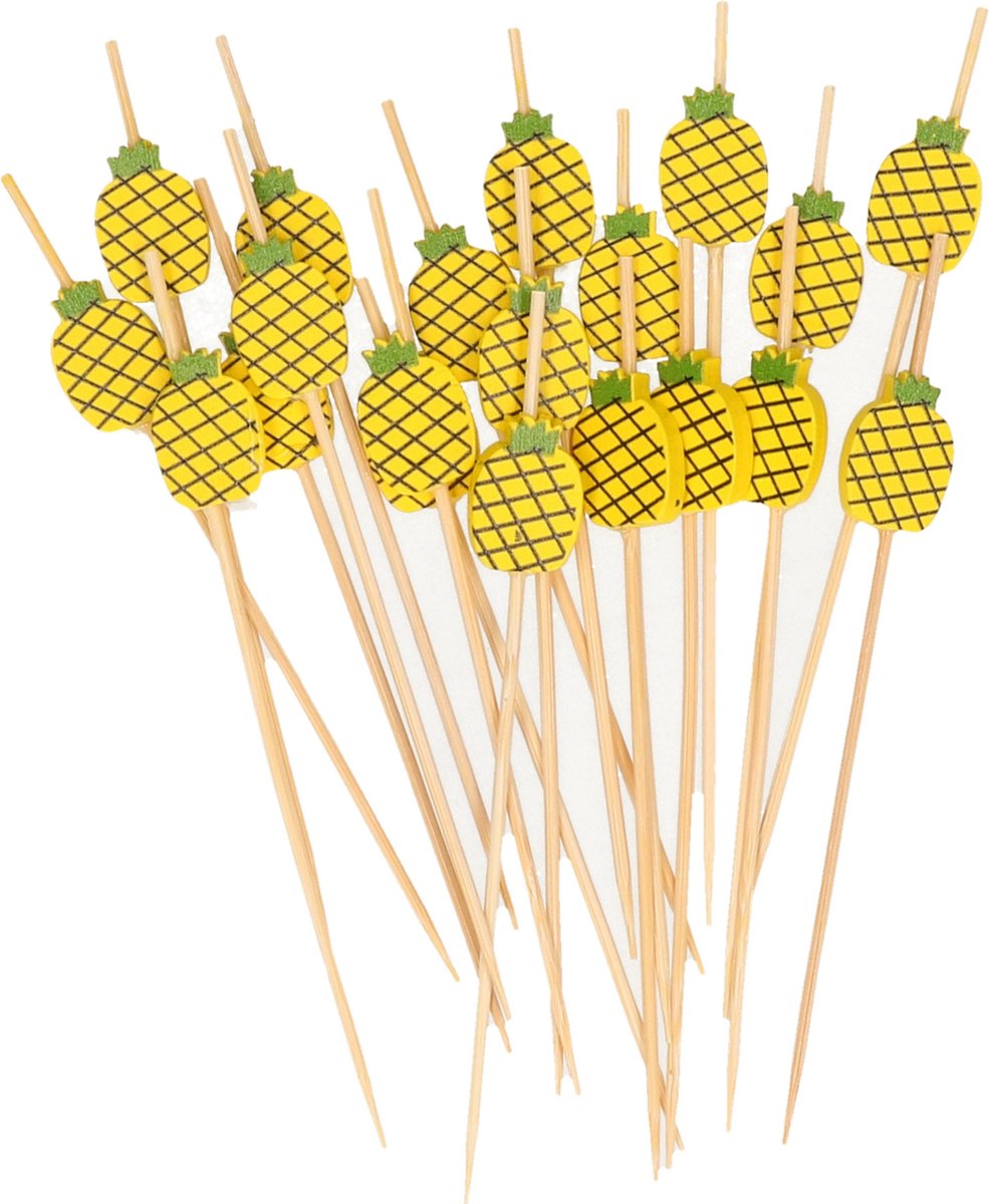 Excellent Houseware Cocktail/tapas prikkers - ananas - 20x stuks - bamboo - 12 cm