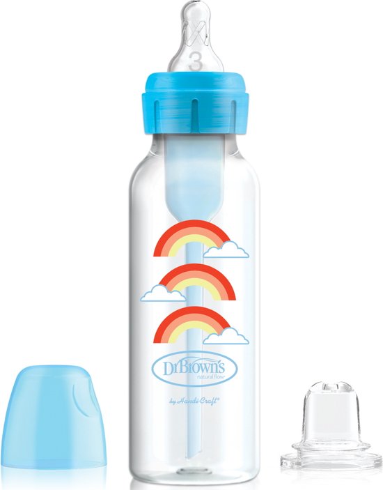 Babyflesje - Dr. Brown’s Bottle to Sippy Starter Kit Babyfles - Smalle halsfles - 250 ml - Blauw