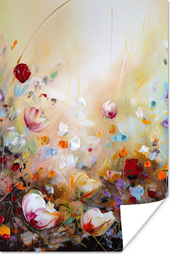 Poster Olieverf - Bloemen - Kleurrijk - Natuur - 20x30 cm