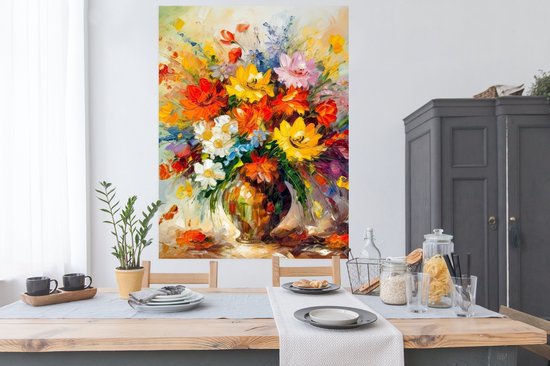 Affiche Fleurs - Colorée - Peinture à l'huile - Pot de fleurs - 120x160 cm XXL