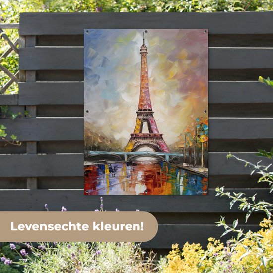 Affiche de jardin - Toile de jardin - Posters de jardin extérieur - Tour Eiffel - Tableau - Peinture à l'huile - Paris - 90x120 cm - Jardin