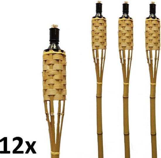 12 stuks Bamboe tuinfakkels 150 cm lang, lichtbruin gekleurd. Sfeervolle  fakkel /... | bol.com