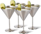 4 grands verres à cocktail Martini en acier inoxydable (XL 460ML) - Argent Mat-robuste et incassable-Coffret cadeau pour les anniversaires et Noël