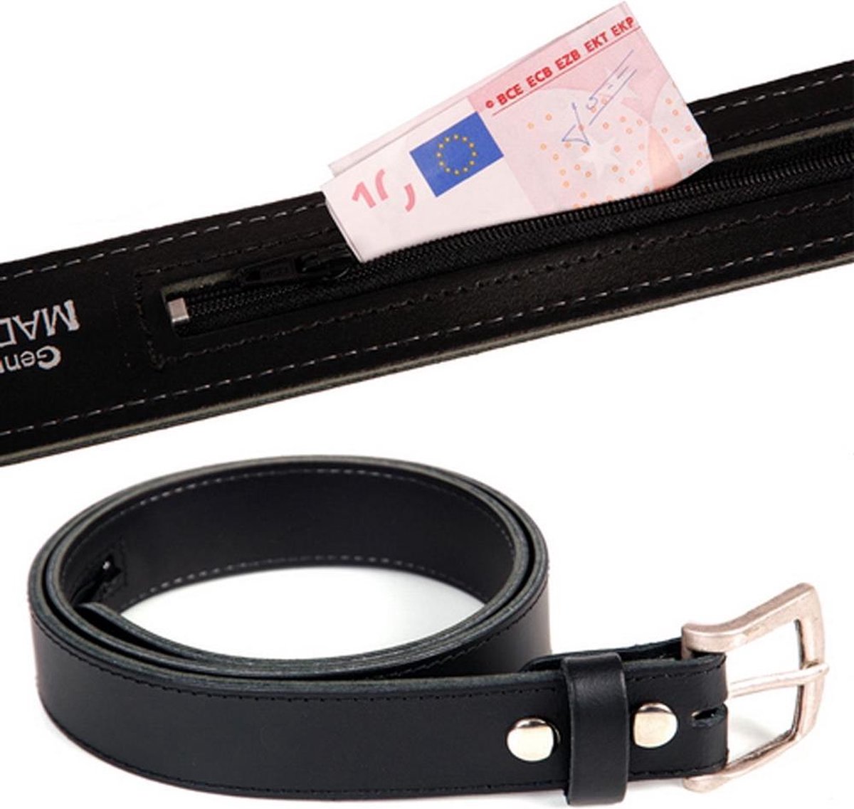 Leren riem zwart met geldvak (smokkelriem)