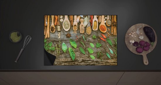 Inductie beschermer met Lepels en Kruiden op Leisteen - Kunst in je keuken