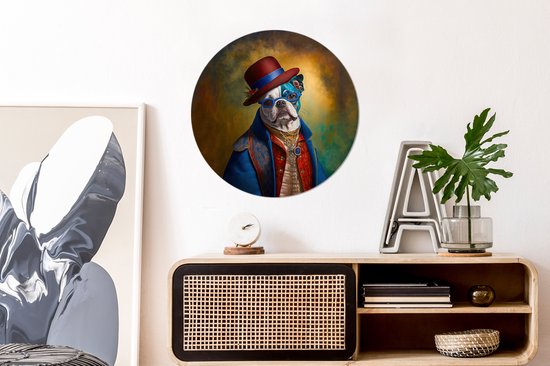 WallCircle - Muurstickers - Behangcirkel - Hond - Portret - Kleding - Hoed - Abstract - 50x50 cm - Muurcirkel - Zelfklevend - Ronde Behangsticker