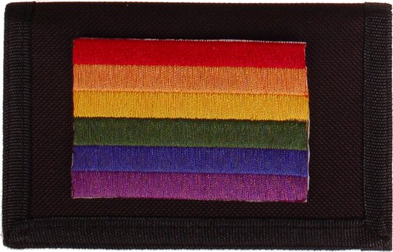 Klittenbandportemonnee Zwart 12x9cm - Applicatie 8x6cm vlag Regenboog