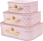Jewelkeeper© - Kartonnen doosje, set van 3 - Nestelende Opbergdozen voor Verjaardag Huwelijk Kerstmis Kinderkamer Kantoor Decoratie Displays Speelgoedfoto's - Roze en Gouden Stip Ontwerp