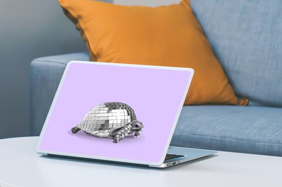 Laptop sticker - 12.3 inch - Schildpad - Discobal - Disco - Dier - Paars - 30x22cm - Laptopstickers - Laptop skin - Cover