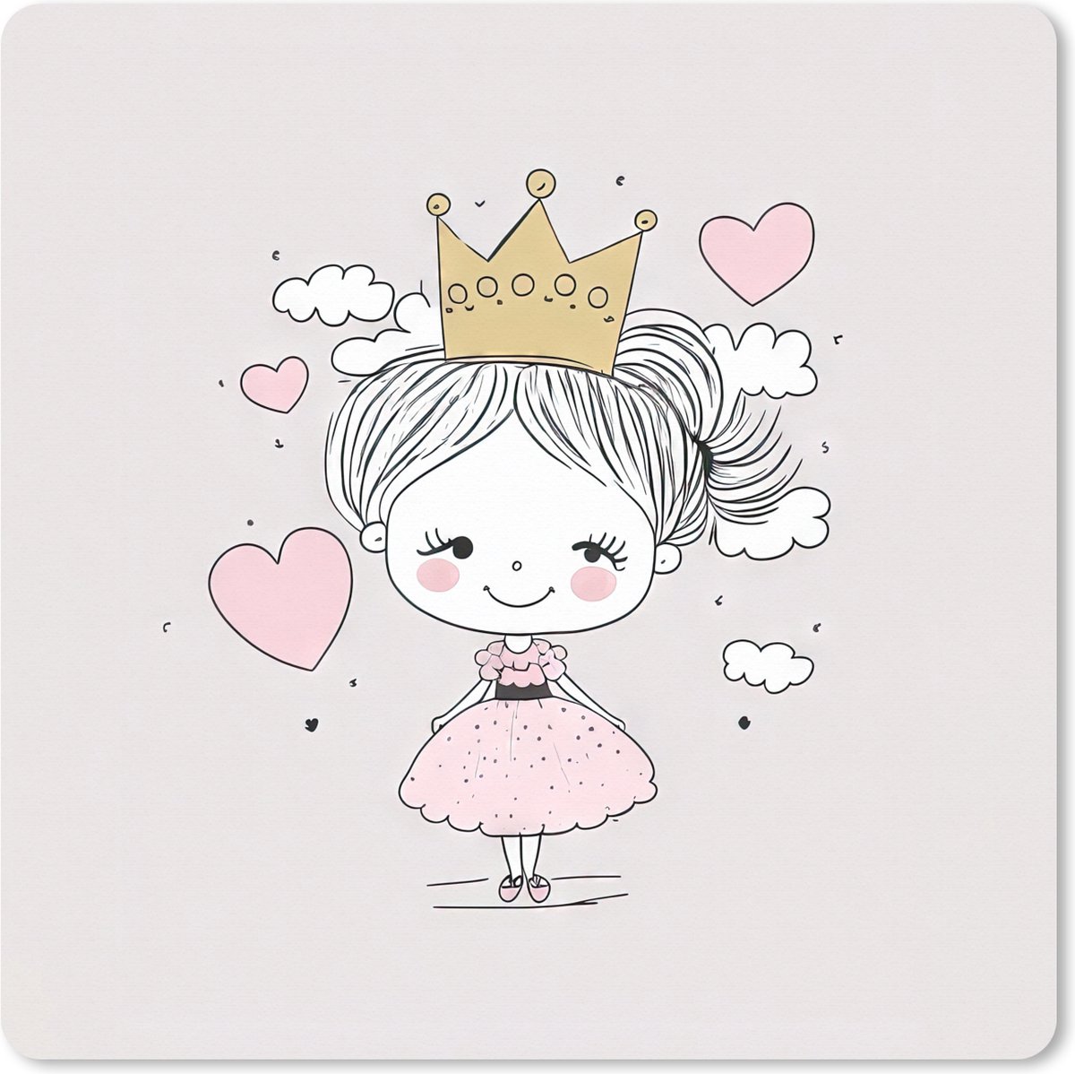 Muismat XXL 50x50 cm - Bureau onderlegger - Bureau mat Prinses - Kroon - Roze - Meisjes - Pastel - Bureaumat - Gaming mousepad xl - Bureaulegger groot - Computer deskmat