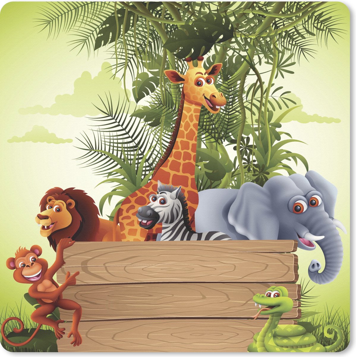 Muismat XXL 40x40 cm - Bureau onderlegger - Bureau mat Jungle dieren - Natuur - Planken - Kinderen - Giraffe - Bureaumat - Gaming mousepad xl - Bureaulegger groot - Computer deskmat