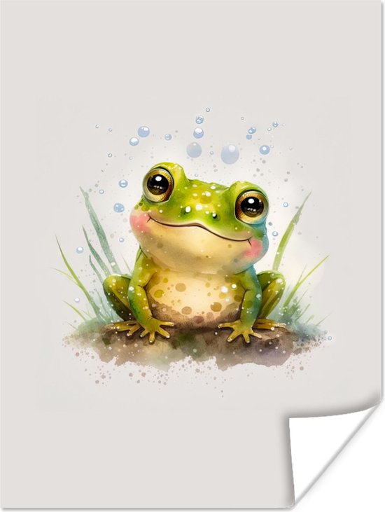 Affiche Grenouille - Vert - Aquarelle - Animaux - Garçon - Fille - 60x80 cm