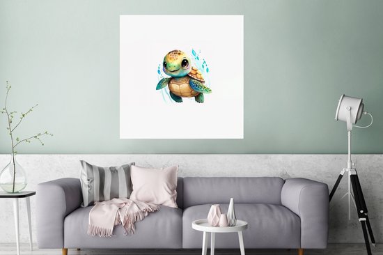 Affiche Tortue - Aquarelle - Couleurs - Animaux - Filles - Garçons - 75x75 cm