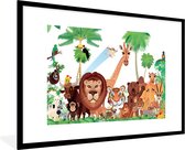 Fotolijst incl. Poster - Wilde dieren - Jungle - Leeuw - Tijger - Meisjes - Kids - Jongens - 90x60 cm - Posterlijst