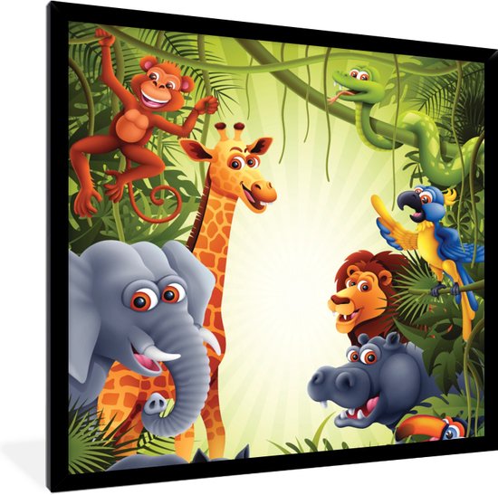 Fotolijst incl. Poster - Jungle - Jongens - Meiden - Baby - Olifant - Leeuw - Giraf - 40x40 cm - Posterlijst