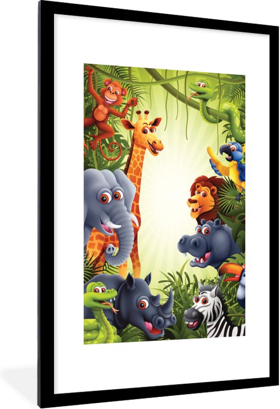 Fotolijst incl. Poster - Jungle - Jongens - Meiden - Baby - Olifant - Leeuw - Giraf - 80x120 cm - Posterlijst