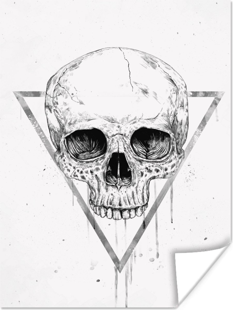 Poster Schedel - Driehoek - Tekening - Druppels - 90x120 cm