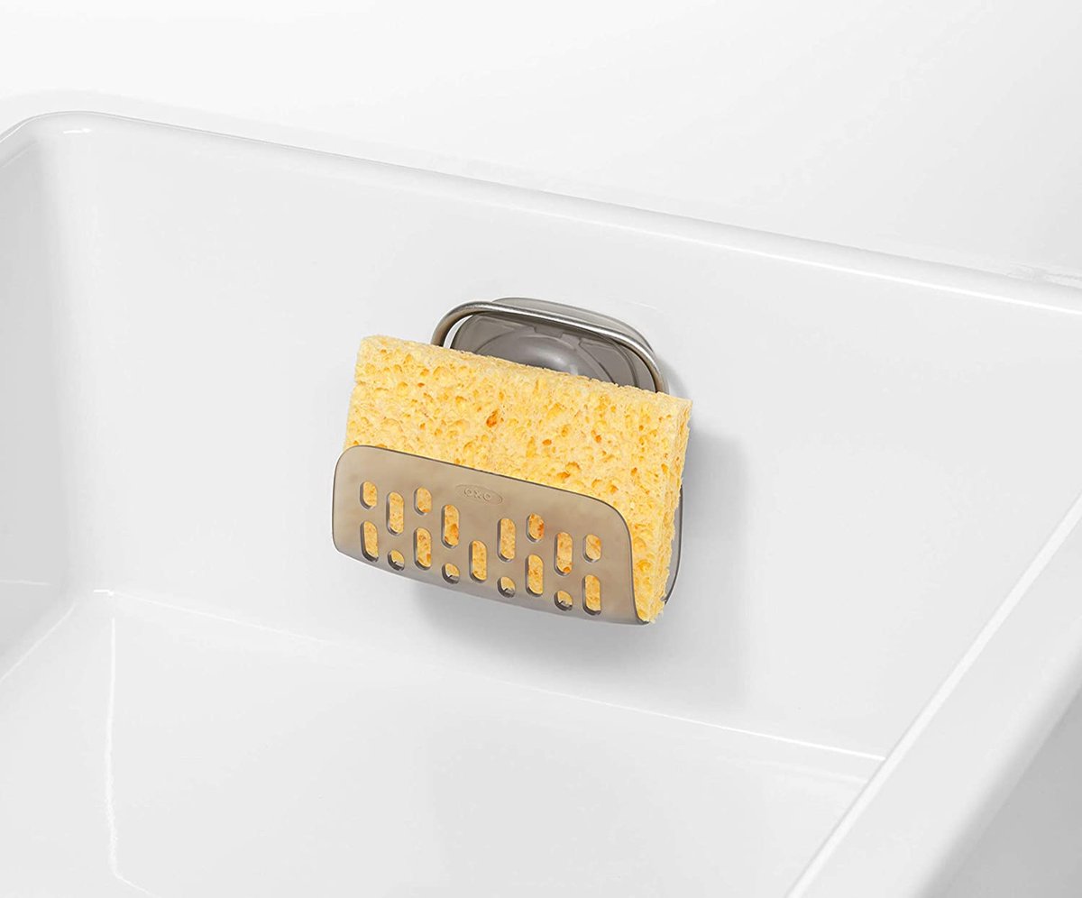 Accessoire Cuisine Drainage Porte-éponge à Ventouse OXO En Aluminium - Antirouille, Fixation Murale - Pour évier De Cuisine Organisateur Cuisine Antirouille