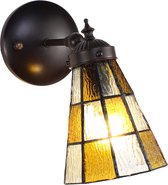 HAES DECO - Wandlamp Tiffany 17x12x23 cm Bruin Glas Metaal Muurlamp Sfeerlamp Tiffany Lamp