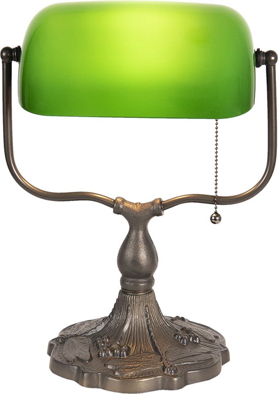 HAES DECO - Bureaulamp Bankierslamp 27x20x36 cm Groen Bruin Metaal Glas Tafellamp