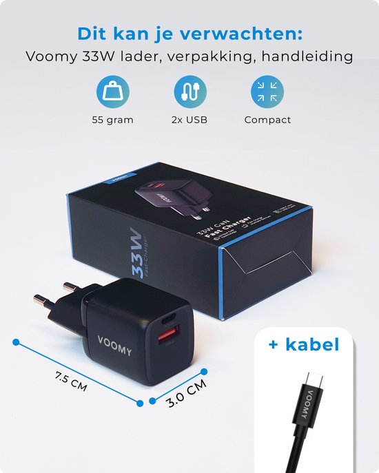 Voomy Chargeur 33W + Câble USB-C - USB-C & USB-A - Chargeur Rapide Apple  Iphone 11 /