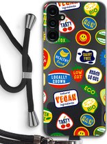 Case Company® - Hoesje met koord geschikt voor Samsung Galaxy A14 hoesje met Koord - Fruitsticker - Telefoonhoesje met Zwart Koord - Bescherming aan alle Kanten en Over de Schermrand