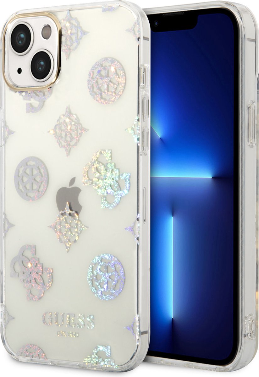 Guess 4G Peony Glitter Back Case voor Apple iPhone 14 Plus (6.7") - Transparant